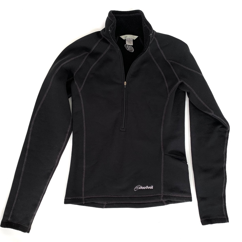 Cloudveil Canada Black Scuba Fleece Half Zip Pullover Top Vintage